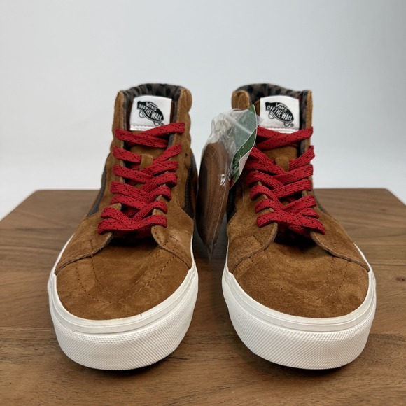 New Womens Vans Sk8 Hi Glazed Ginger Brown Leather Plaid Sneakers Size 8.5 NWOB - Picture 3 of 8